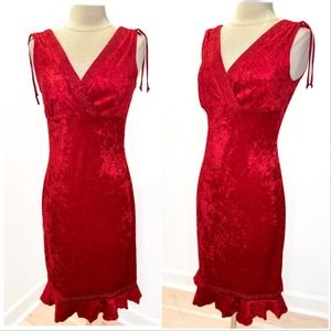 Vintage 90s Red Velvet Dress V Neck Beaded Women’s Sz Medium